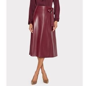 Milly Faux Leather Bow Maxi Skirt in Burgandy Red 4 Minimalist QuietLuxury Chic